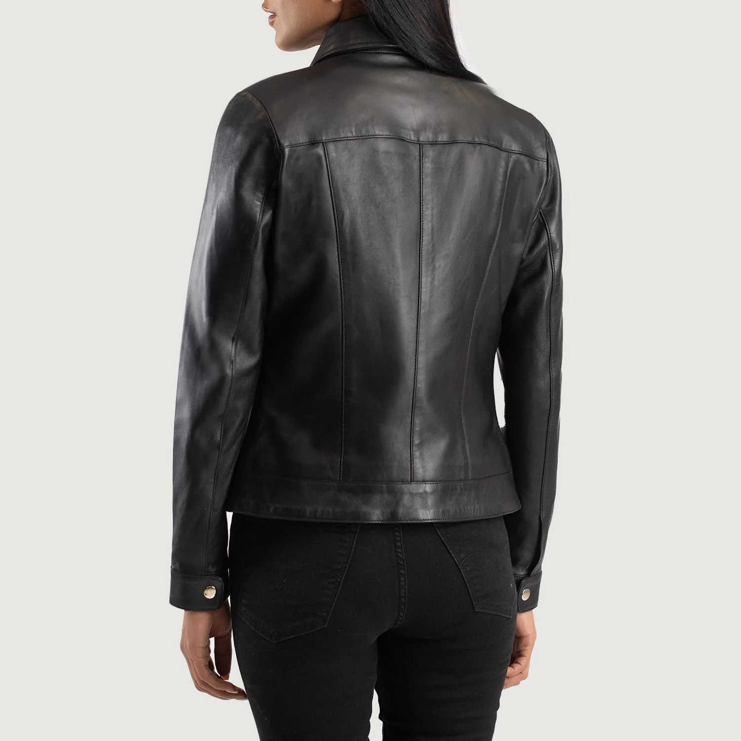 Women's Vixen Black Leather Jacket with Classic Shirt Collar - Premium Sheepskin Outerwear - Image 5